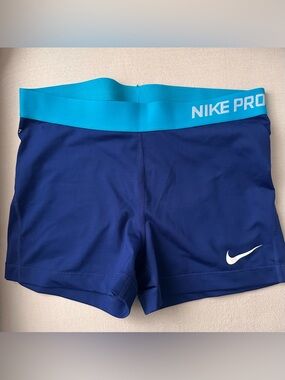 Nike Pro Shorts -  Blue Compression Shorts with Teal Waistband